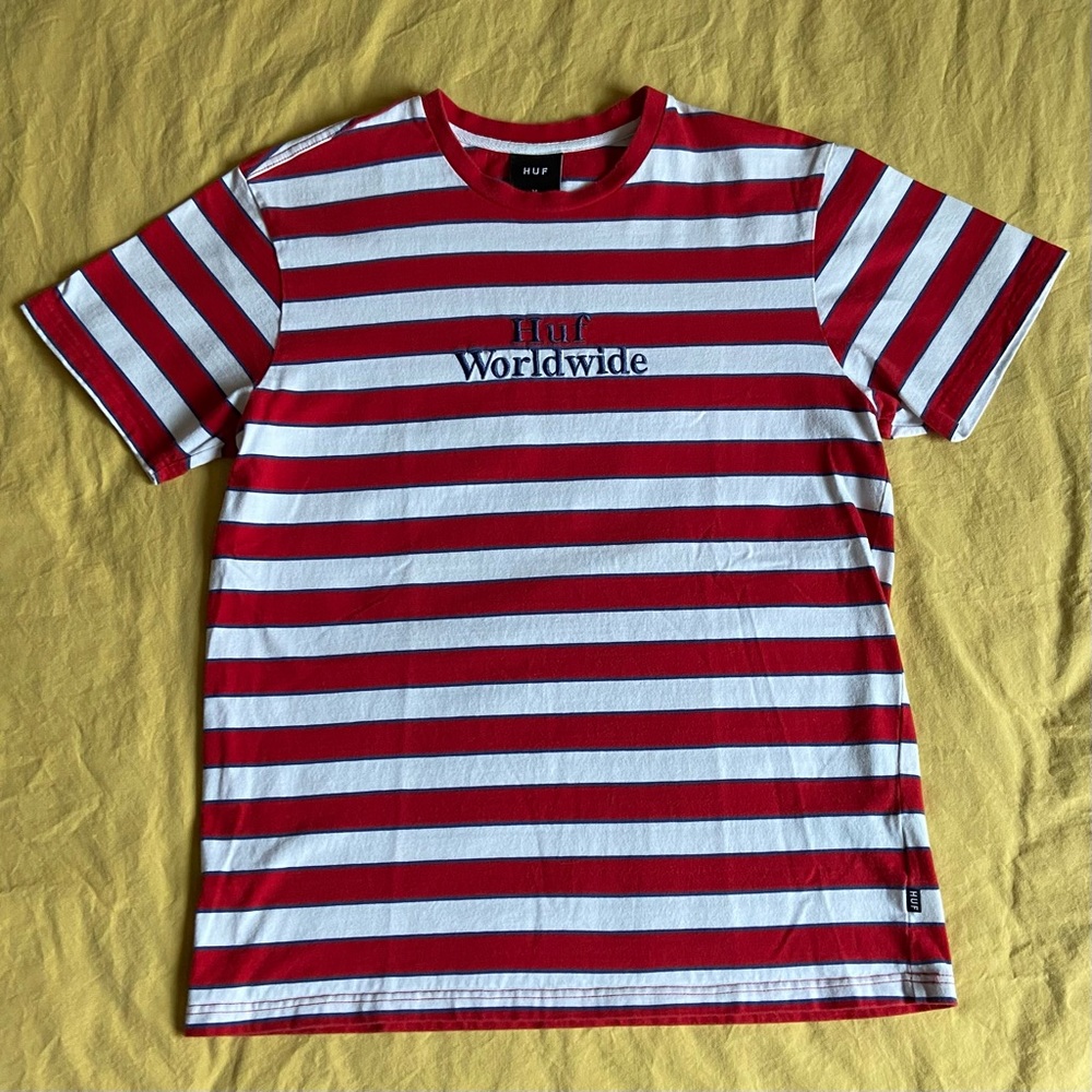 HUF Worldwide Striped Tee - Red and White - Medium